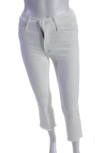 Mother Womens Cotton Zip Button Straight Fray Leg Jeans White Size EUR 24