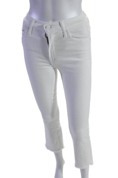 Mother Womens Cotton Zip Button Straight Fray Leg Jeans White Size EUR 24