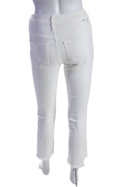 Mother Womens Cotton Zip Button Straight Fray Leg Jeans White Size EUR 24