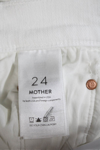 Mother Womens Cotton Zip Button Straight Fray Leg Jeans White Size EUR 24