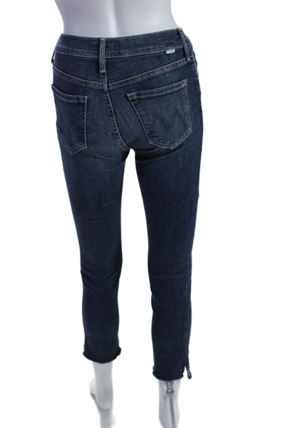 Mother Womens Cotton Zip Button Skinny Fray Leg Denim Jeans Blue Size EUR 24