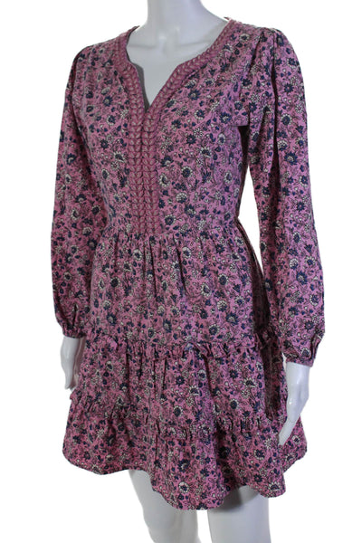 Roller Rabbit Women's V-Neck Long Sleeves Tiered Mini Dress Floral Size XS