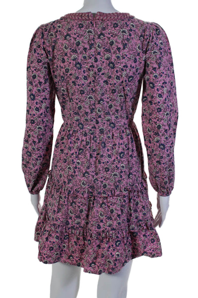 Roller Rabbit Women's V-Neck Long Sleeves Tiered Mini Dress Floral Size XS