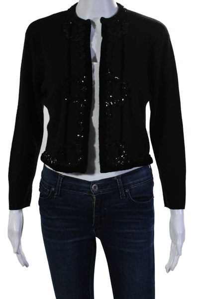 Libertine Womens Velvet Sequin Trim Cashmere Cardigan Sweater Black Size Small