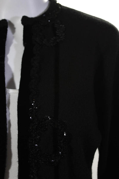 Libertine Womens Velvet Sequin Trim Cashmere Cardigan Sweater Black Size Small