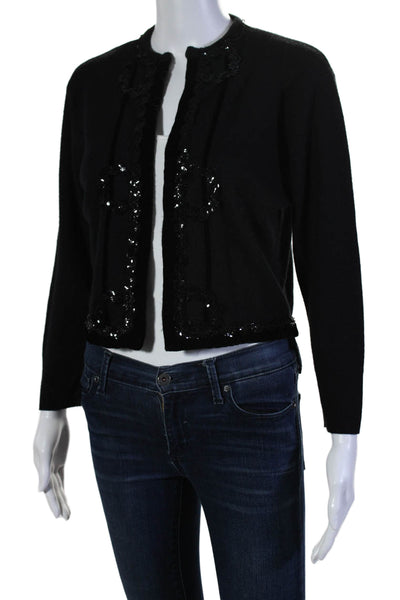 Libertine Womens Velvet Sequin Trim Cashmere Cardigan Sweater Black Size Small