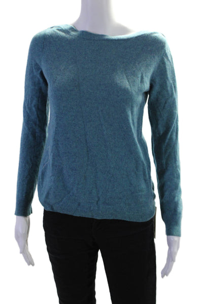 Tahari Womens Cashmere Boat Neck Long Sleeves Pullover Sweater Blue Size Medium