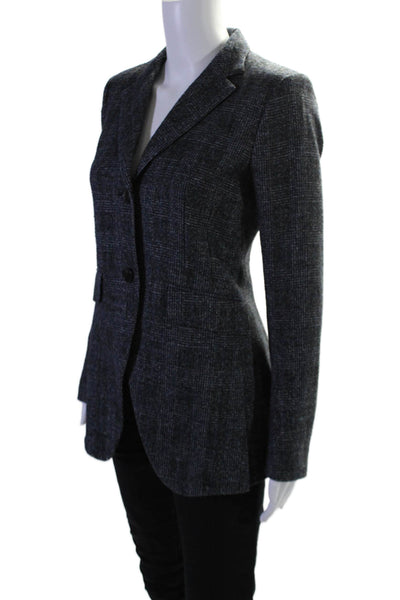 Theory Womens Plaid Button Down Kaelika Blazer Jacket Blue Black Wool Size 2