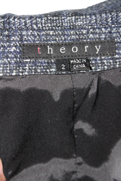 Theory Womens Plaid Button Down Kaelika Blazer Jacket Blue Black Wool Size 2