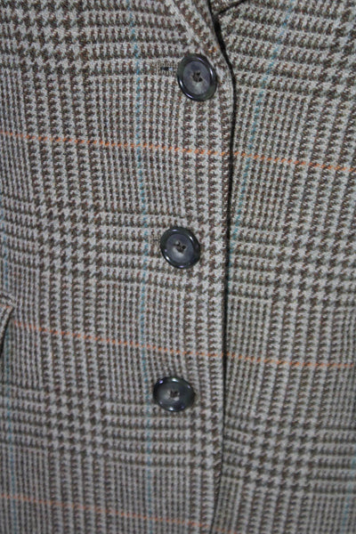 Brooks Brothers Womens Plaid Button Down Blazer Jacket Brown Wool Size 8 Petite