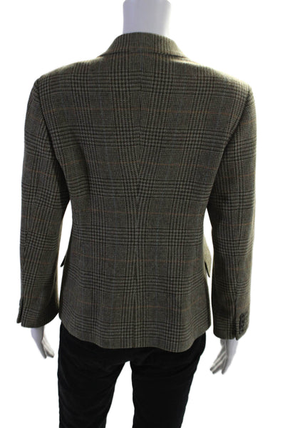 Brooks Brothers Womens Plaid Button Down Blazer Jacket Brown Wool Size 8 Petite