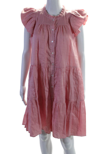 Sea New York Womens Short Sleeve Button Tiered Casual Dress Pink Size XS