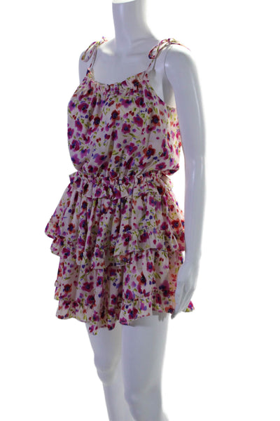 Misa Womens Textured Spaghetti Strap Tiered Floral Print Short Dress Pink Size X