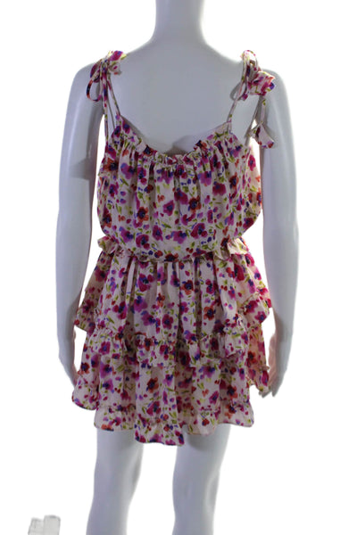 Misa Womens Textured Spaghetti Strap Tiered Floral Print Short Dress Pink Size X