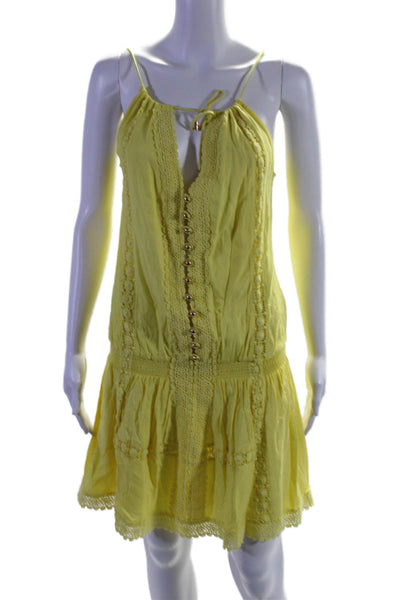 Melissa Odabash Womens Textured Spaghetti Strap Lace Mini Dress Yellow Size XS