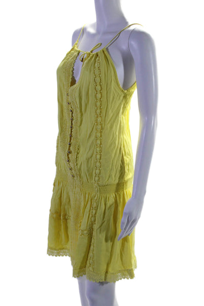 Melissa Odabash Womens Textured Spaghetti Strap Lace Mini Dress Yellow Size XS