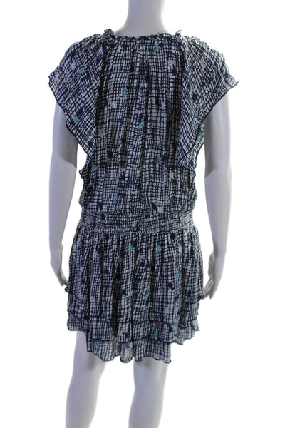 Poupette St. Barth Womens Short Sleeve V-neck Tier Printed Dress Blue Size S