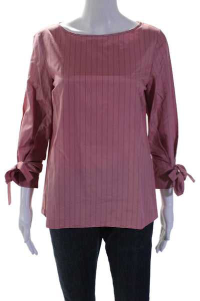 Lafayette 148 New York Womens Striped Bow Tied Long Sleeved Blouse Pink Size S