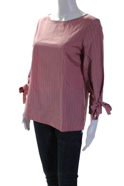 Lafayette 148 New York Womens Striped Bow Tied Long Sleeved Blouse Pink Size S