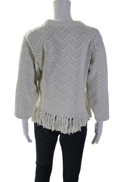 Joie Womens Cotton Geometric Textured Long Sleeved Tasseled Sweater White Size S