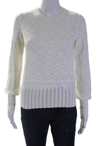 Rebecca Taylor Womens Cotton Geometric Laced Long Sleeved Sweater White Size S