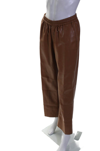 Elie Tahari Womens Leather Elastic Waisted Wide Leg Pants Brown Size XS