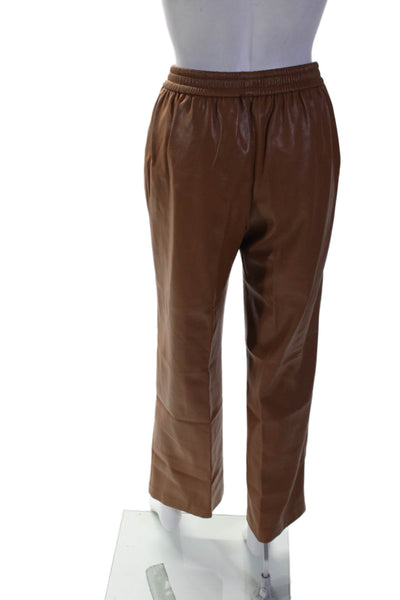 Elie Tahari Womens Leather Elastic Waisted Wide Leg Pants Brown Size XS