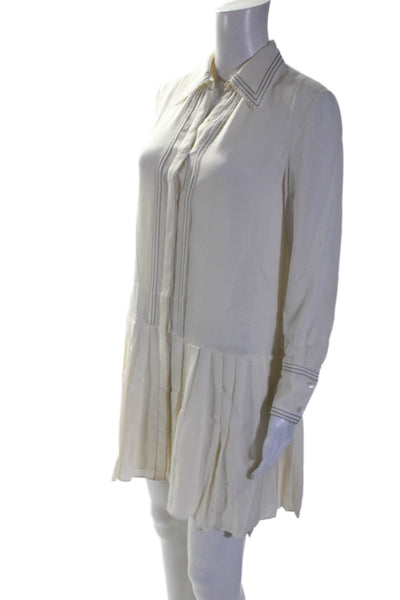 Rebecca Taylor Silk Stitch Detailed Laced Hem Hidden Button Dress White Size XS