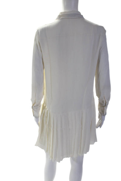 Rebecca Taylor Silk Stitch Detailed Laced Hem Hidden Button Dress White Size XS