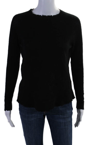 Minnie Rose Women's Round Neck Distress Cashmere Pullover Sweater Black Size XS