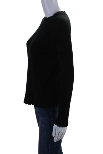 Minnie Rose Women's Round Neck Distress Cashmere Pullover Sweater Black Size XS