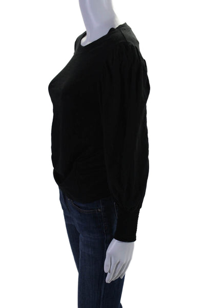 Nation LTD Women's Round Neck Long Sleeves Cotton Blouse Black Size XS