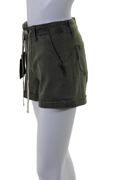 Paige Women's Button Closure Pockets Cuff Hem Shorts Olive Green Size 25