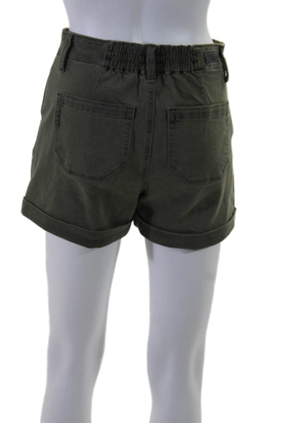 Paige Women's Button Closure Pockets Cuff Hem Shorts Olive Green Size 25