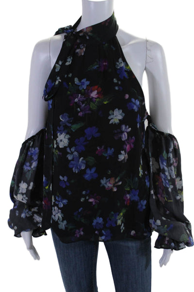 Milly Womens Silk Floral Print Sleeveless Blouse Black Size 4