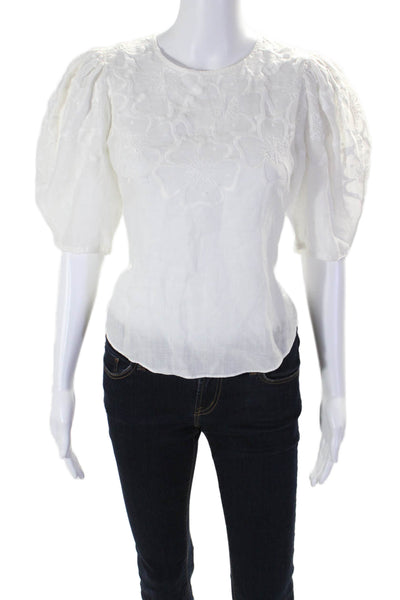 Veronica Beard Womens Short Sleeve Floral Embroidered Blouse White Size 0