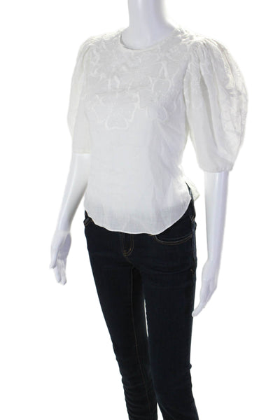 Veronica Beard Womens Short Sleeve Floral Embroidered Blouse White Size 0