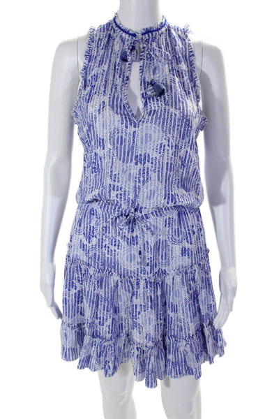 Poupette St. Barth Womens Sleeveless V Neck Blouson Dress Blue Size S