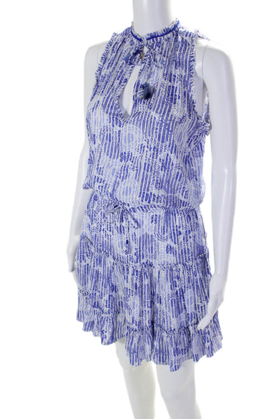 Poupette St. Barth Womens Sleeveless V Neck Blouson Dress Blue Size S