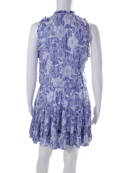 Poupette St. Barth Womens Sleeveless V Neck Blouson Dress Blue Size S