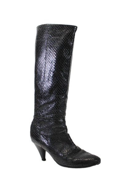 Loeffler Randall Womens Snakeskin Print Slip On Knee High Boots Black Size 8.5