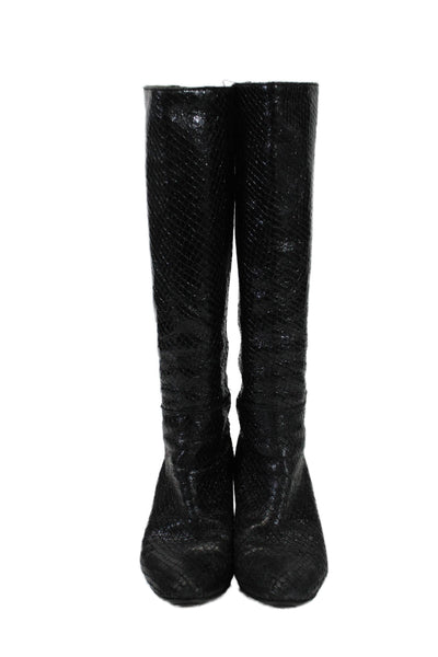 Loeffler Randall Womens Snakeskin Print Slip On Knee High Boots Black Size 8.5