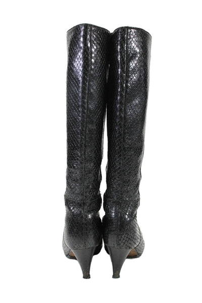 Loeffler Randall Womens Snakeskin Print Slip On Knee High Boots Black Size 8.5