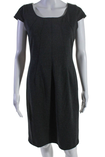 Tahari Womens Dark Gray Scoop Neck Zip Back Cap Sleeve Shift Dress Size 6