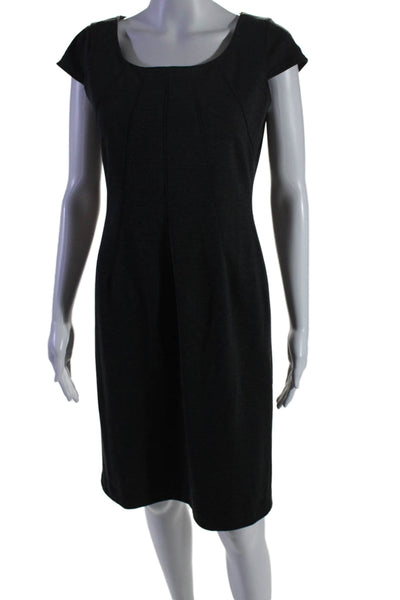 Tahari Womens Dark Gray Scoop Neck Zip Back Cap Sleeve Shift Dress Size 6