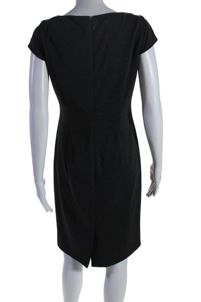 Tahari Womens Dark Gray Scoop Neck Zip Back Cap Sleeve Shift Dress Size 6