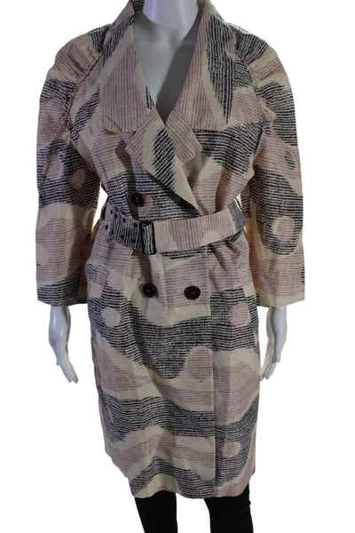 M Missoni Womens Double Breasted Abstract Silk Coat White Pink Black Size 6