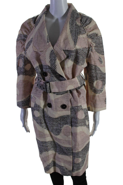 M Missoni Womens Double Breasted Abstract Silk Coat White Pink Black Size 6