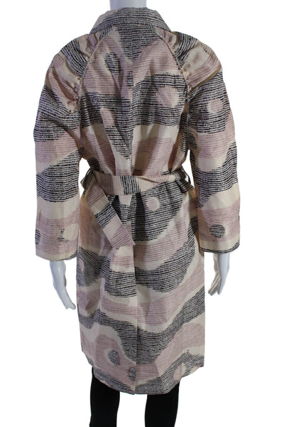 M Missoni Womens Double Breasted Abstract Silk Coat White Pink Black Size 6