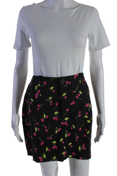 Maeve Anthropologie Womens Zipper Fly Cherry Pencil Skirt Black Cotton Small